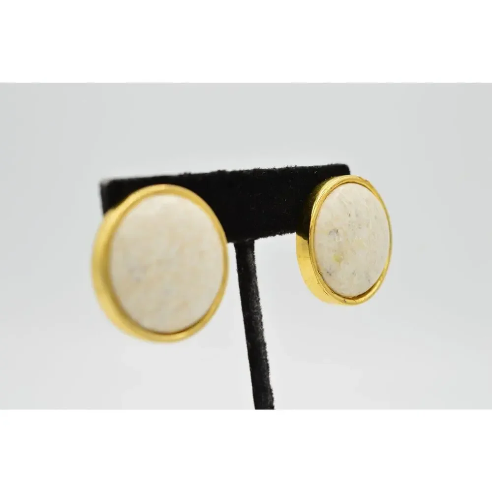 L.G. P. Vintage Clip On Cabochon Earrings Heavy Marbled Chunky Signed 1980s 9L